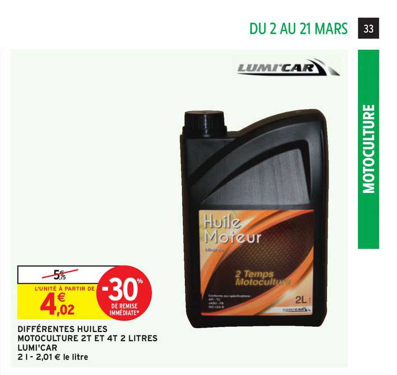 différentes huiles motoculture 2t et 4t 2 litres