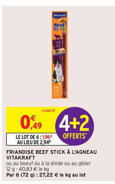 friandise beef stick à l'agneau vitakraft 4+2 offerts