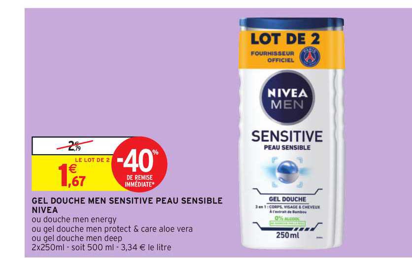 gel douche men sensitive peau sensible nivea