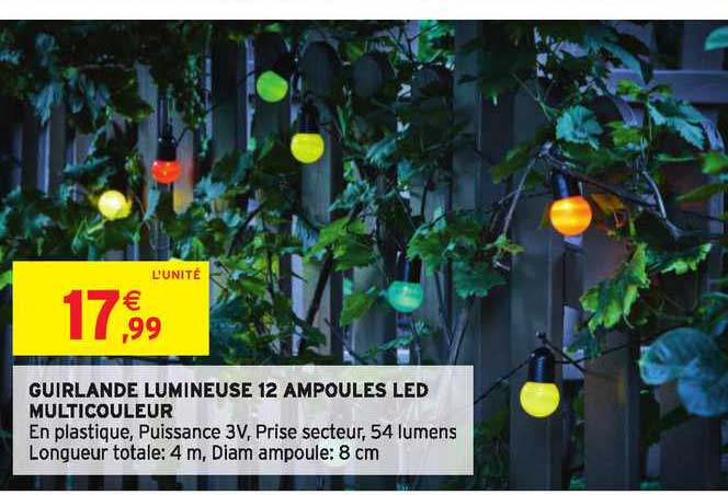 Guirlande Lumineuse 12 Ampoules Led Multicouleur