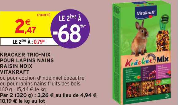 kracker trio mix pour lapins nains raisin noix vitakraft le 2ème à -68%