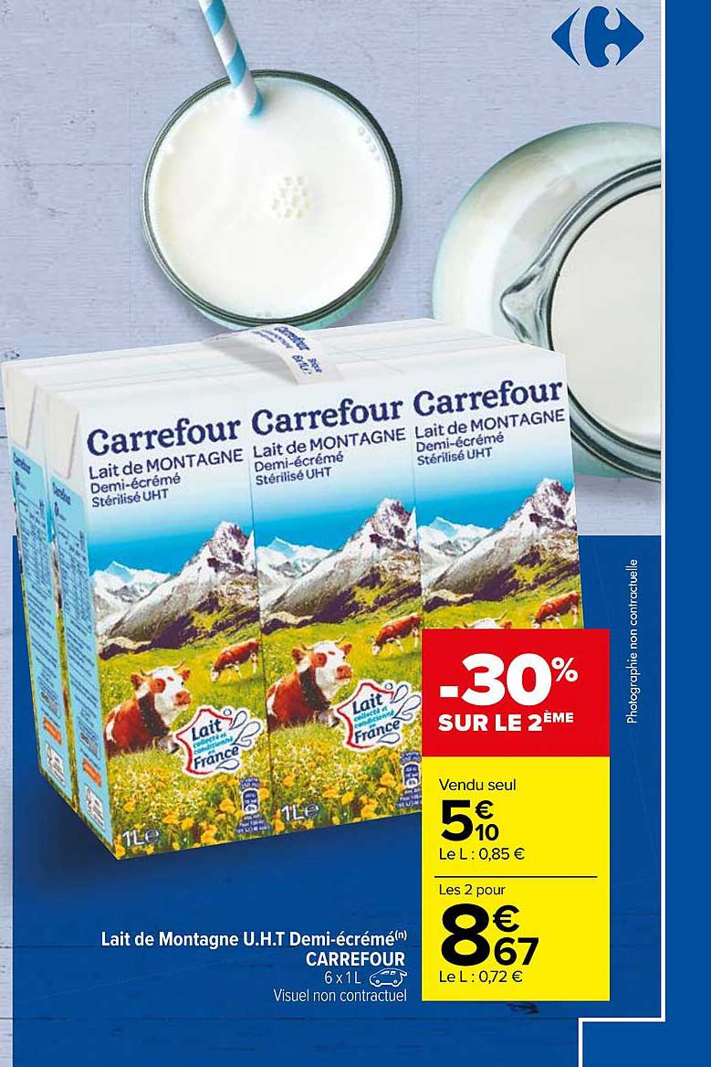 lait de montagne u.h.t. demi-écrémé carrefour