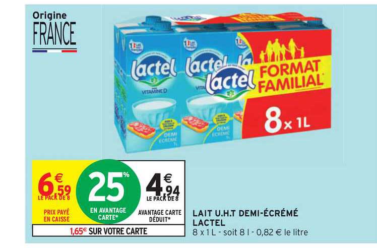 lait u.h.t demi-écrémé lactel