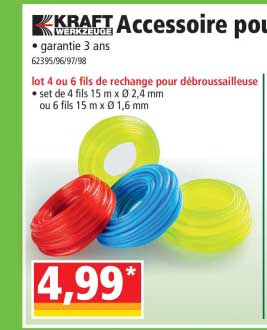 lot de 4 ou 6 fils de rechange pour débroussailleuse kraft werkzeuge