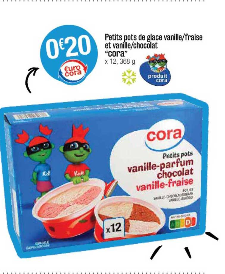 petits pots de glace vanille-fraise et vanille-chocolat "cora"