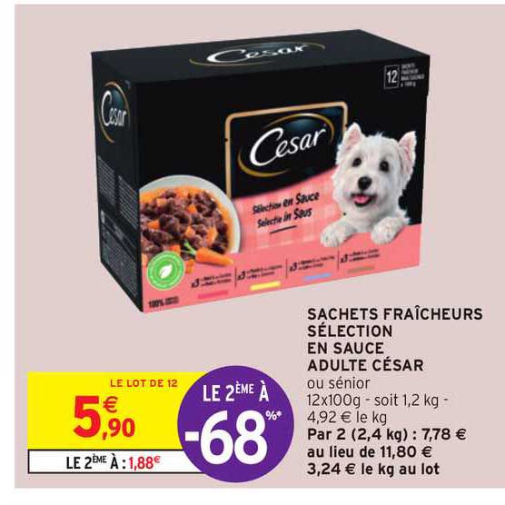 Sachets Fraîcheurs Sélection En Sauce Adulte César Le 2ème à -68%