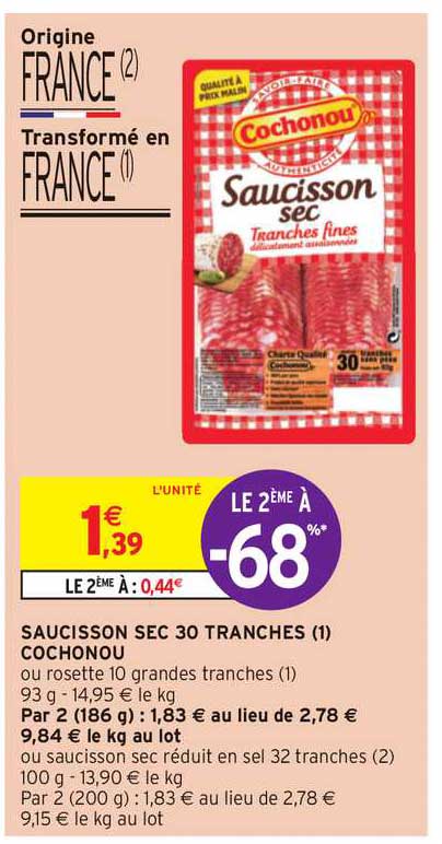 Saucisson Sec 30 Tranches Cochonou