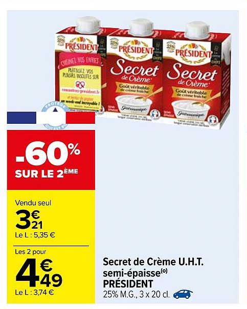 secret de crème u.h.t. semi-épaisse président