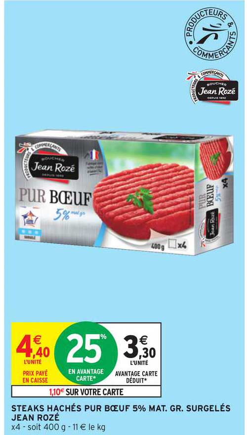 steaks hachés pur bœuf 5% mat. gr. surgelés jean rozé