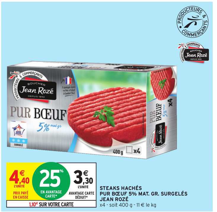 steaks hachés pur bœuf 5% mat. gr. surgelés jean rozé