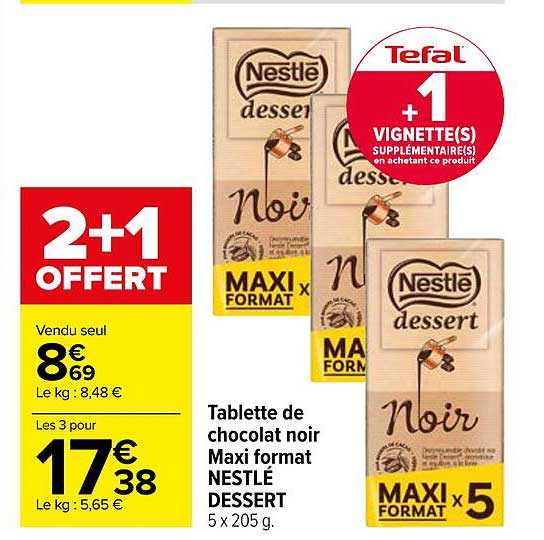 tablette de chocolat noir maxi format nestlé dessert