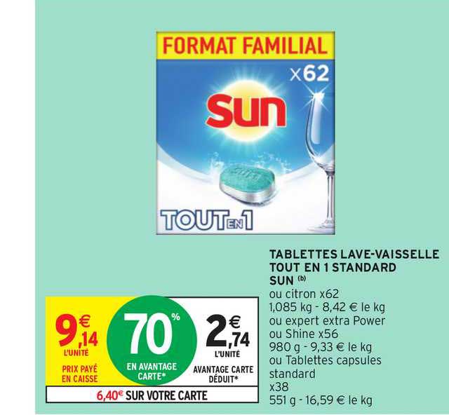 tablettes lave-vaisselle tout en 1 standard sun