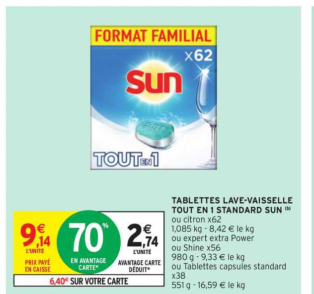 tablettes lave-vaisselle tout en 1 standard sun