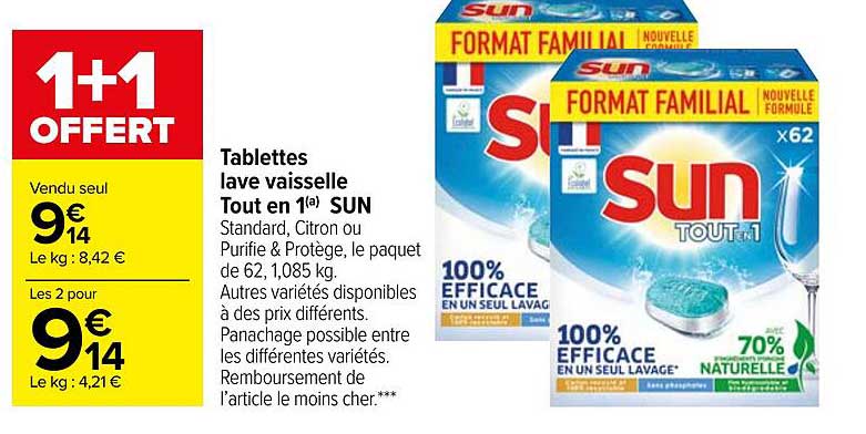 tablettes lave vaisselle tout en 1 sun
