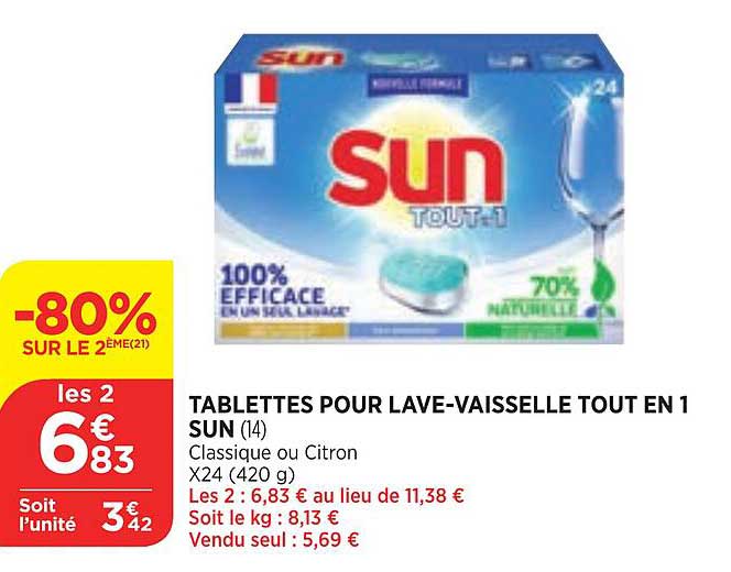 tablettes pour lave-vaisselle tout en 1 sun