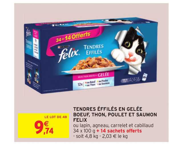 Tendres Effilés En Gelée Bœuf, Thon, Poulet Et Saumon Felix