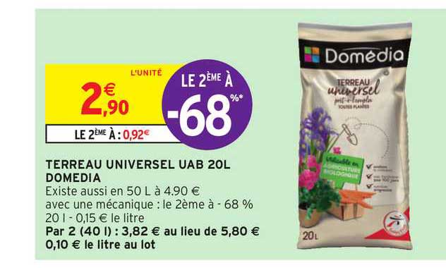 terreau universel uab 20l domedia le 2ème à -68%