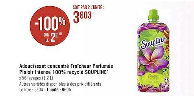 Adoucissant Concentré Fraîcheur Parfumée Plaisir Intense 100% Soupline