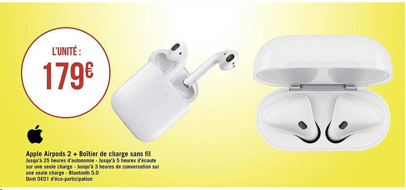 apple airpods 2 + boîtier de charge sans fil