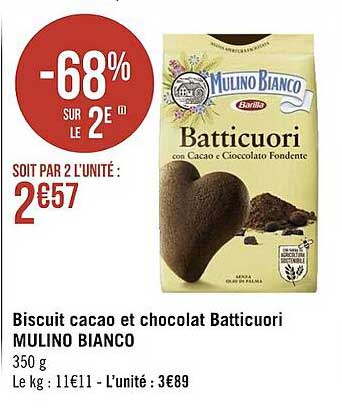 biscuit cacao et chocolat batticuori mulino bianco