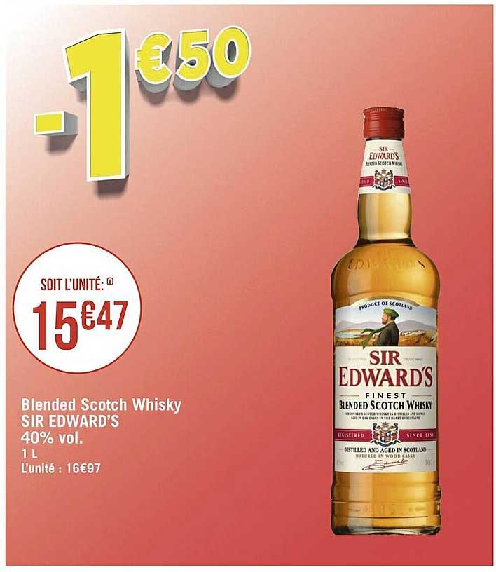 blended scotch whisky sir edward's 40% vol.