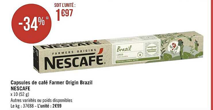 capsules de café farmer origin brazil nescafé
