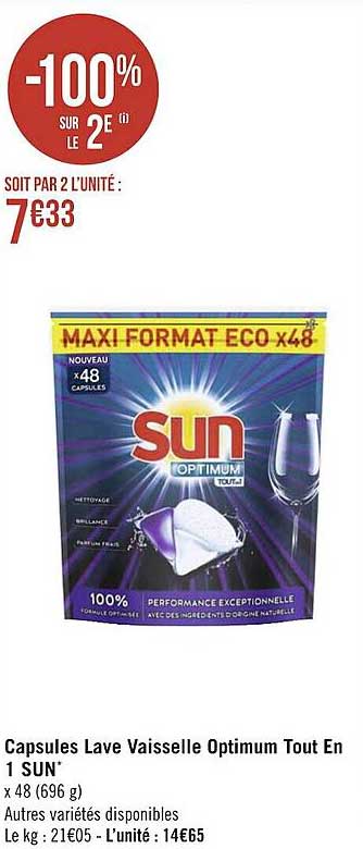capsules lave vaisselle optimum tout en 1 sun