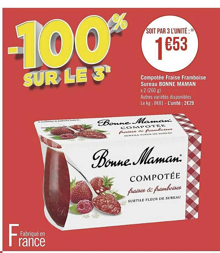 compotée fraise framboise sureau bonne maman