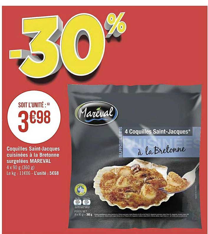 coquilles saint-jacques cuisinées à la bretonne surgelées mareval