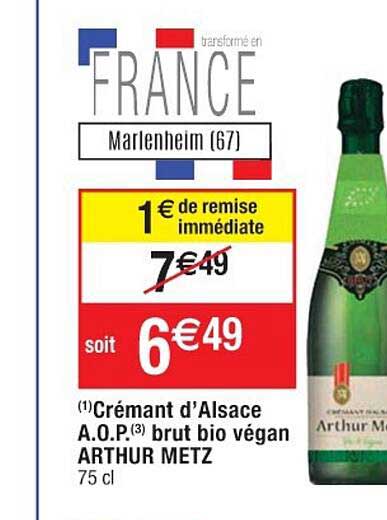 crémant d'alsace a.o.p. brut bio végan arthur metz