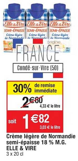 crème légère de normandie semi-épaisse 18% m.g. elle & vire