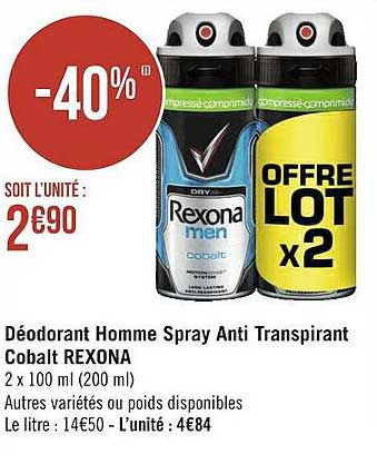 déodorant homme spray anti transpirant cobalt rexona