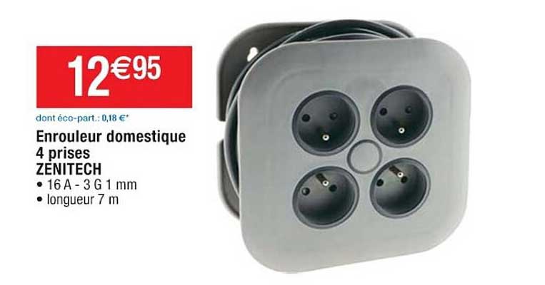 enrouleur domestique 4 prises zénitech