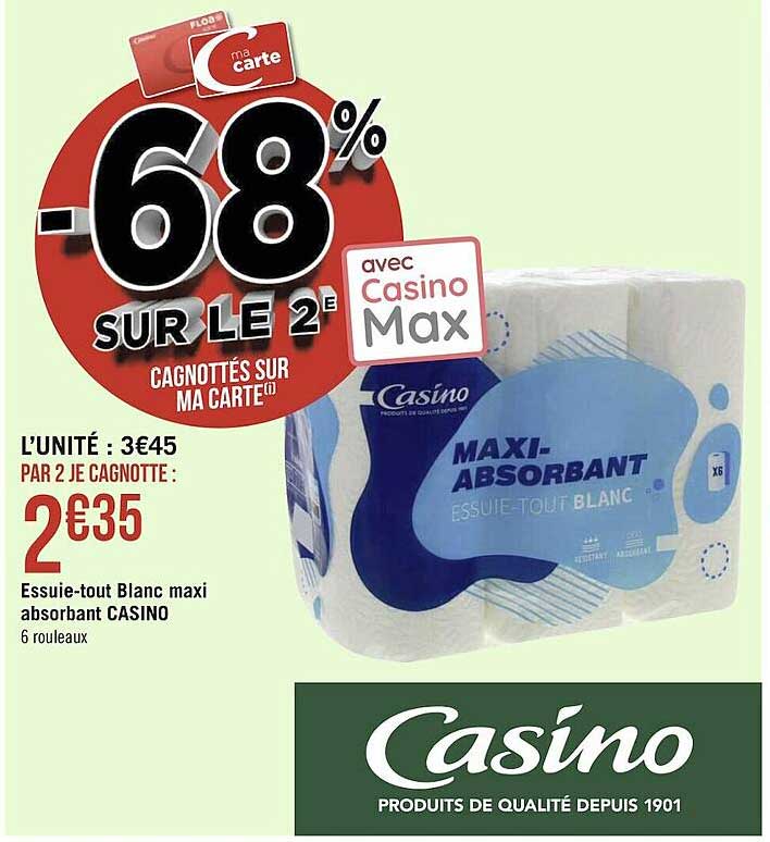 essuie-tout blanc maxi absorbant casino