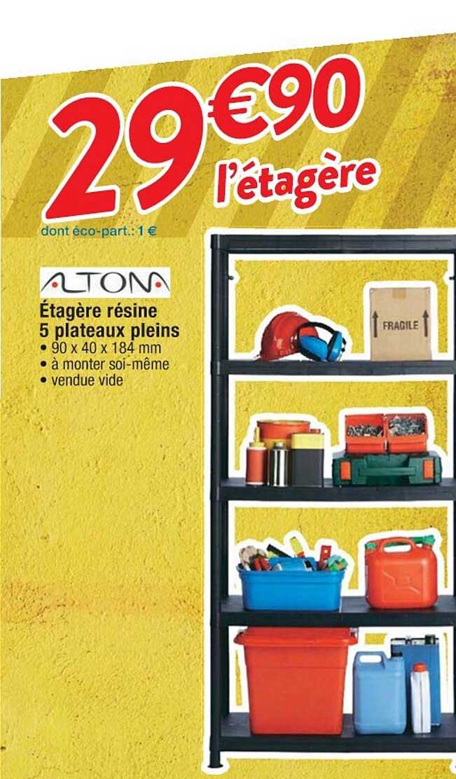 étagère résine 5 plateaux pleins