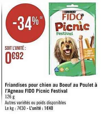 friandises pour chien au boeuf au poulet à l'agneau fido picnic festival