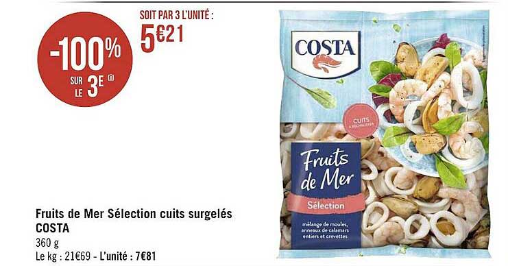 Fruits De Mer Sélection Cuits Surgelés Costa