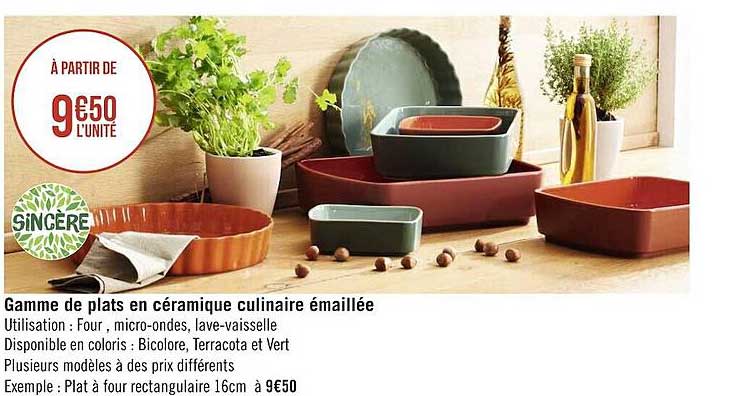 gamme de plats en céramique culinaire émaillée sincère