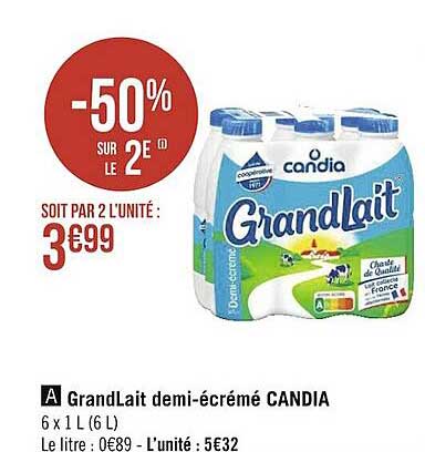 grandLait demi-écrémé candia