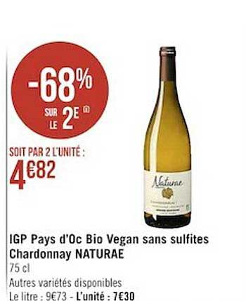 igp pays d'oc bio vegan sans sulfites chardonnay naturae