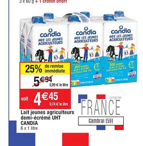 lait jeunes agriculteurs demi-écrémé uht candia