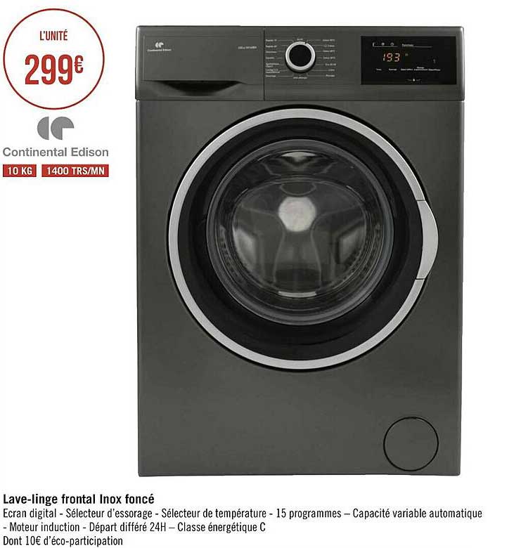 lave-linge frontal inox foncé continental edison