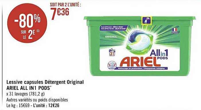 lessive capsules détergent original ariel all in 1 pods