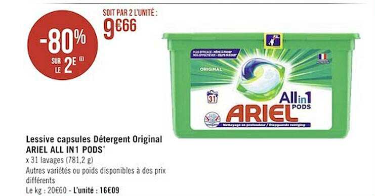 lessive capsules détergent original ariel all in 1 pods