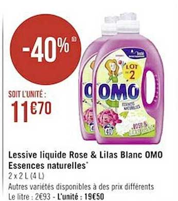 lessive liquide rose & lilas blanc omo essences naturelles