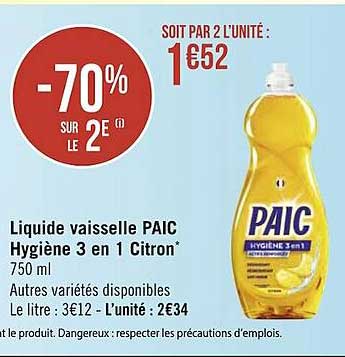 Liquide Vaisselle Paic Hygiène 3 En 1 Citron