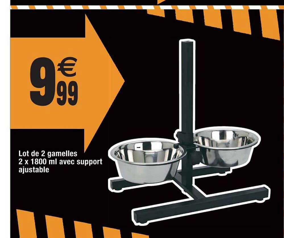 Lot De 2 Gamelles 2 X 1800 Ml Avec Support Ajustable