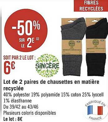 lot de 2 paires de chaussettes en matière recyclée sincère