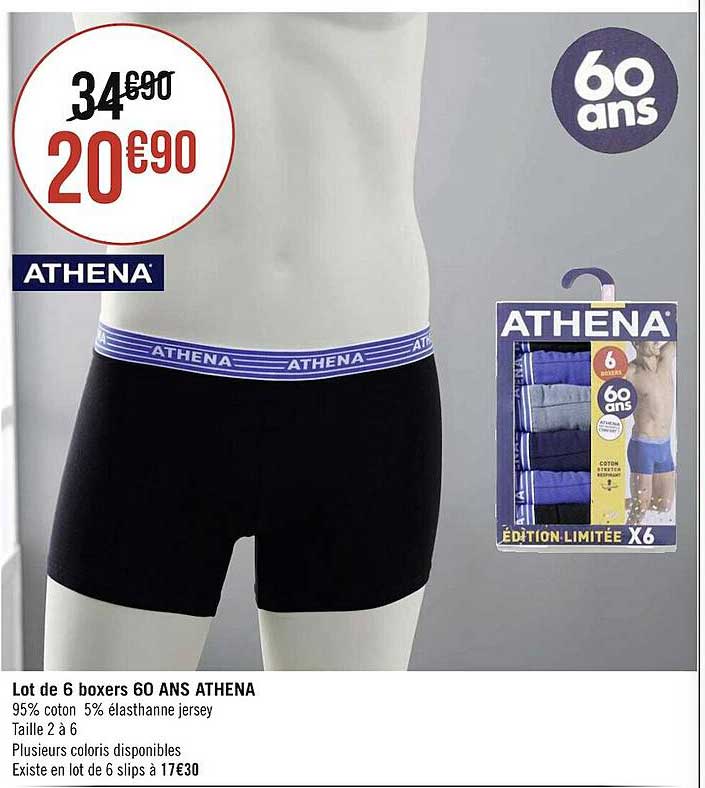 lot de 6 boxers 60 ans athena