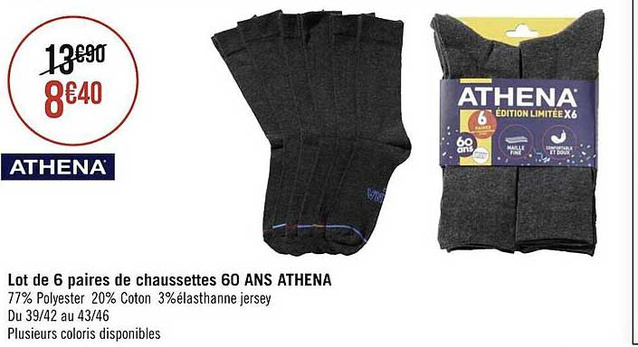 lot de 6 paires de chaussettes 60 ans athena